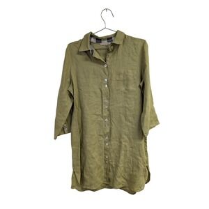 Soft Surroundings Linen Shirt Dress Tunic‎ Button Front Minimalist Green S